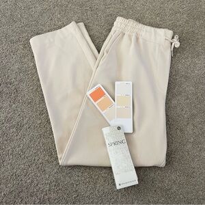 Zara Cream Elastic Waist Pants waffle texture